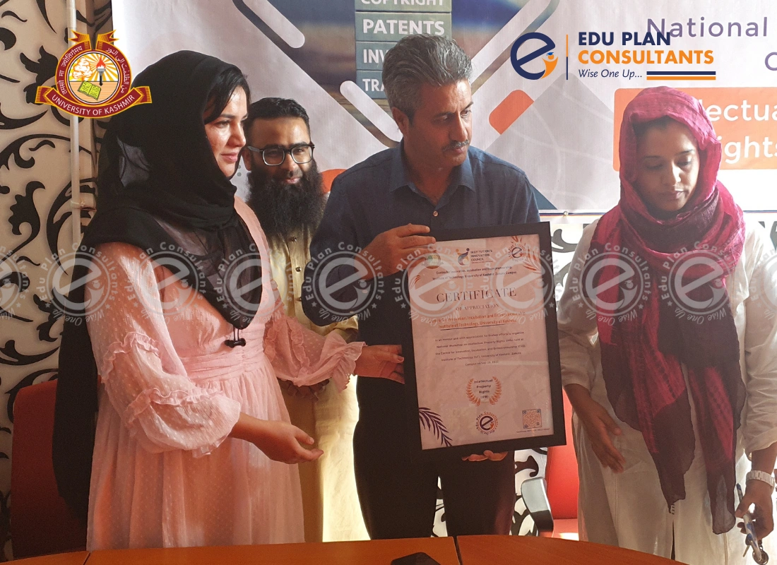 Certificate distribution at the National Workshop on Intellectual Property Rights, organized by Kashmir University in collaboration with Edu Plan Consultants