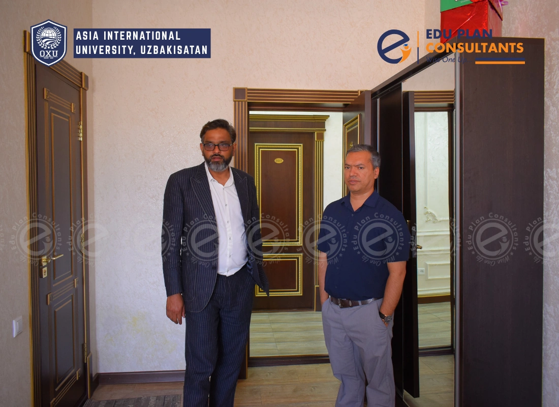 Dr. Badal Krishna touring the hostel facilities at Asia International University, Uzbekistan. Grateful for the warm welcome and continued support from Edu Plan Consultants!